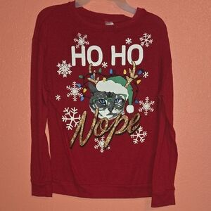 Red Holiday Cat Sweater with Snowflakes